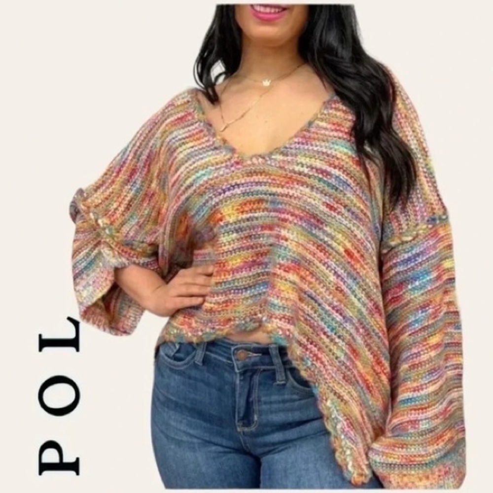 POL Colorful V-Neck Oversized Kint Sweater